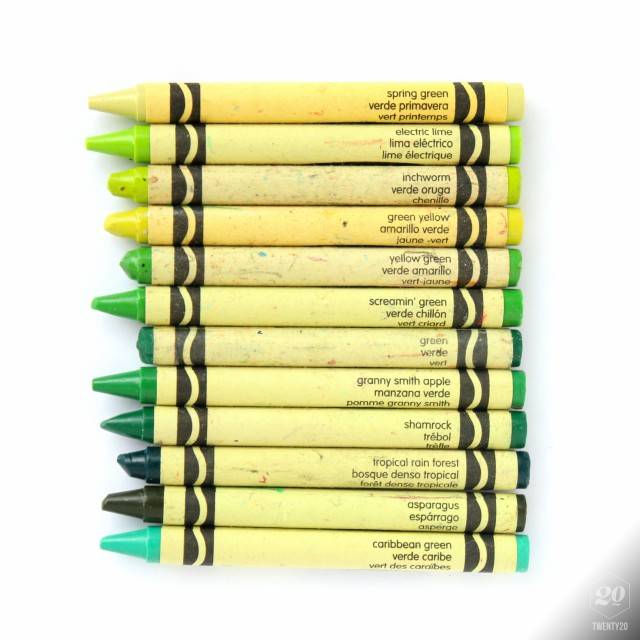 Green and electric lime crayons.