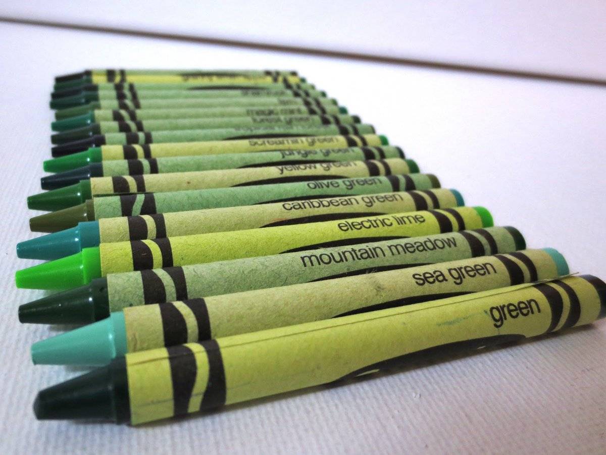 Green colored crayons.